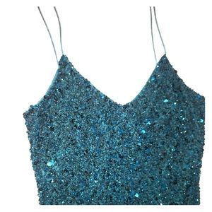 Theia Dark Forest green sequence dress